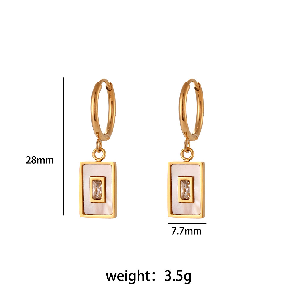 Fashion Square Stainless Steel Inlay Shell Zircon Necklace