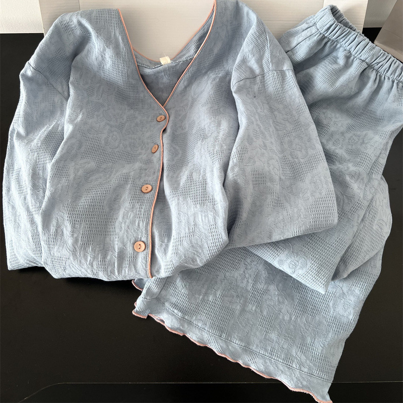 甜美简约高级感纯色睡衣女春秋2025新款长袖长裤家居服套装可外穿|undefined