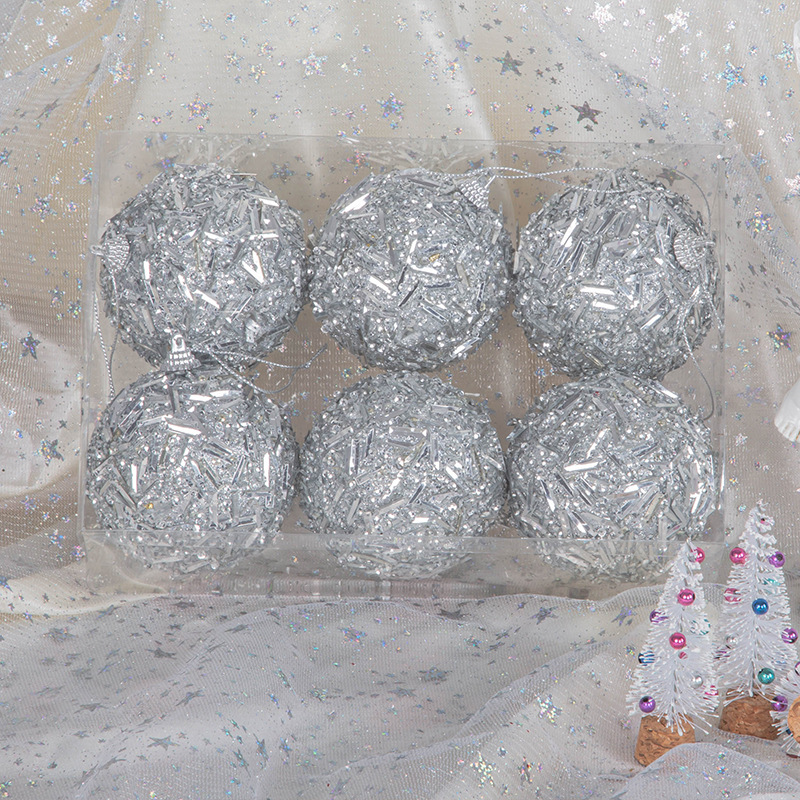 En stock 8cm6/PCS lentejuelas espuma Navidad bola colgante decoración ventana centro comercial colgante techo Navidad decorativa bola de color