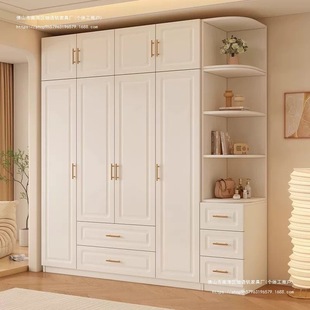 Solid Wood Wardrobe Master Bedroom Four-door Durable Living Room Large Capacity Rental Room Wardrobe New Thickened Reinforced Cream Style