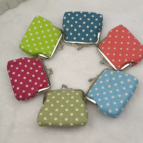 New 3inch Canvas Polka Dot Coin Purse, Buckle Key Bag, Student Coin Storage Small Gift Bag