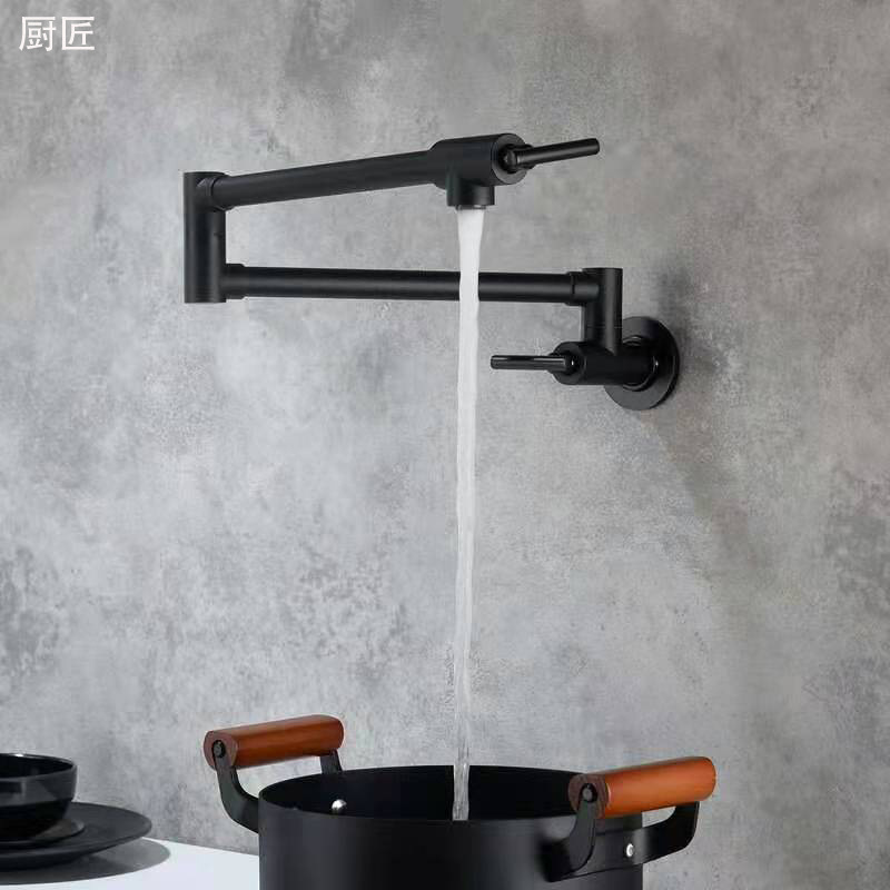 In-wall single-cooling double-opening rotating copper folding telescopic hotel kitchen stove soup pot sink vegetable basin faucet