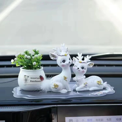 High-End Car Decorations for | Car ornaments - white-diamond-deer-white-lucky-fruit-black-antler-pad-glue-10