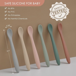 Amazon baby learning training spoon children's tableware food grade silicone straight handle easy grip silicone rice paste spoon