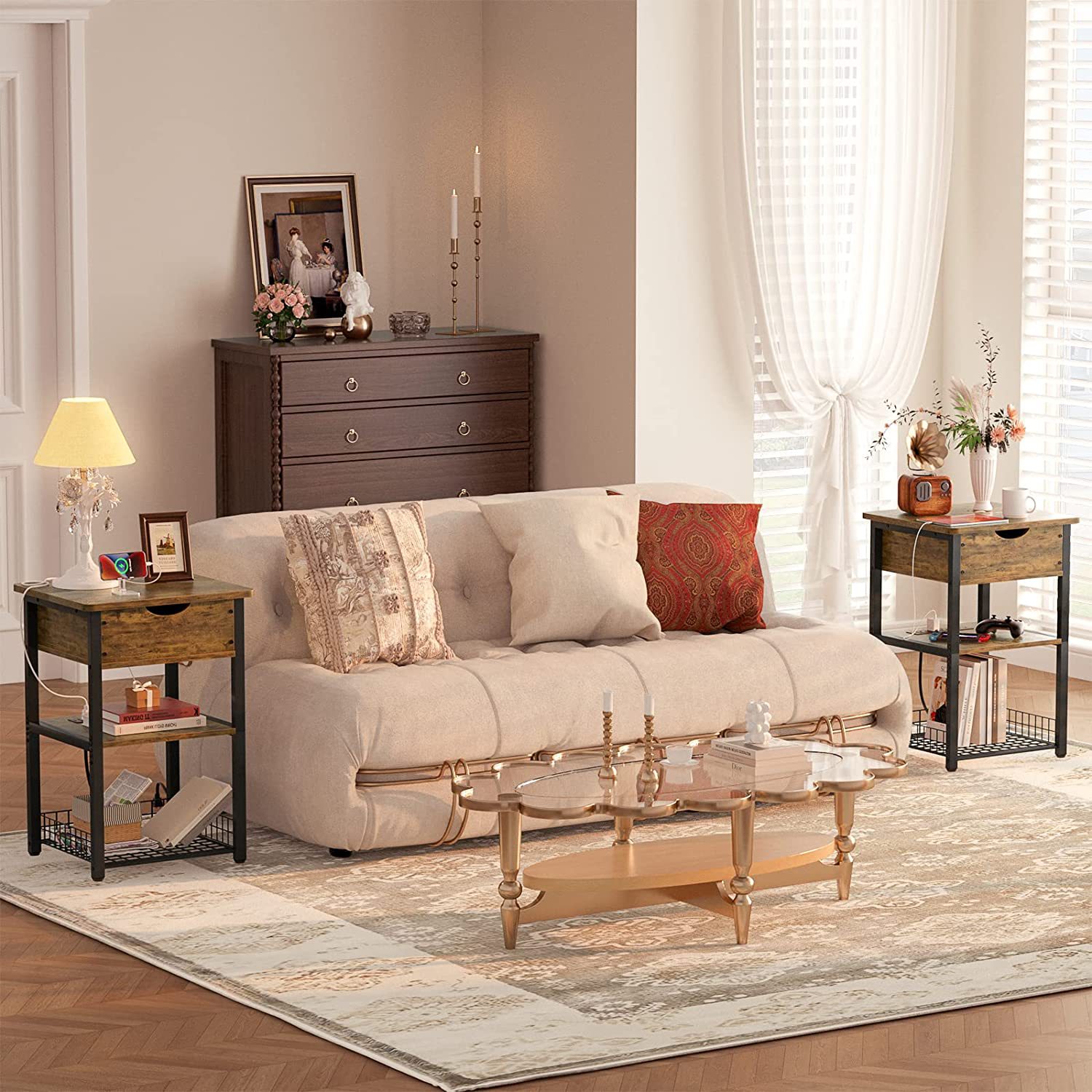 Manufacturer supplies American simple sofa side table with USB plug…
