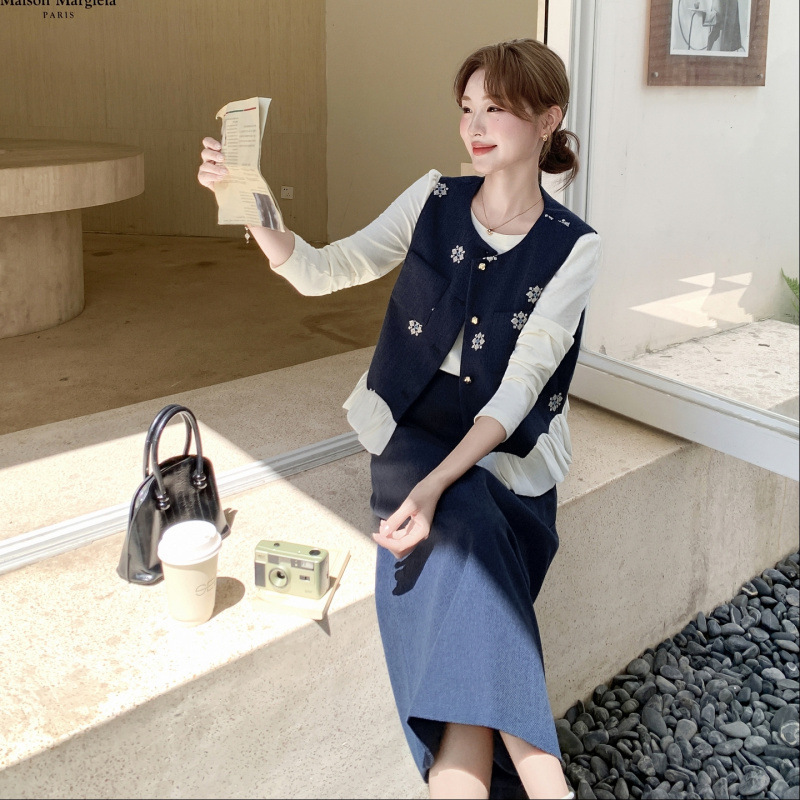 实拍主推现货-年秋季新款气质时尚休闲显瘦马甲打底三件套女|undefined