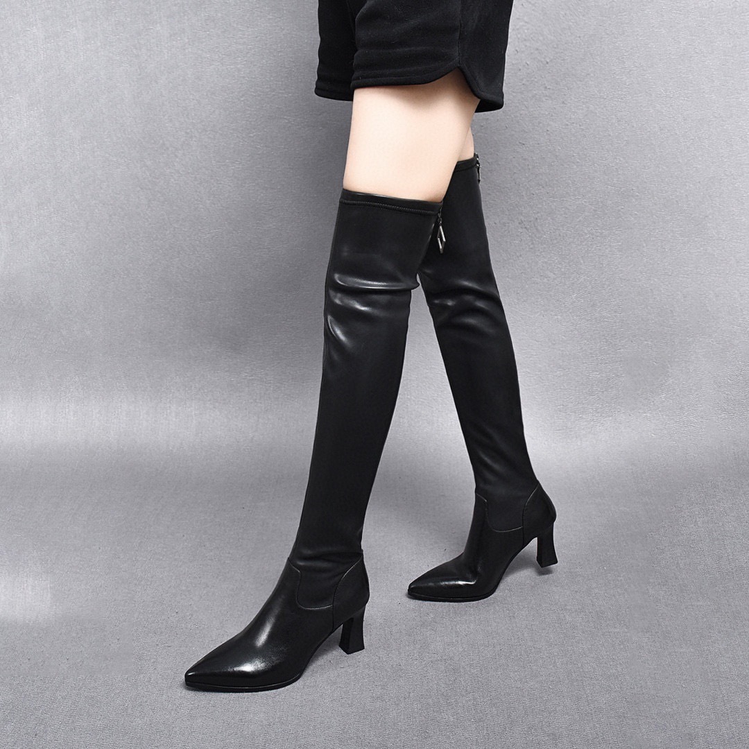 Women's Over The Knee Boots Cowhide Leather Warm Winter Heels_voghion.com