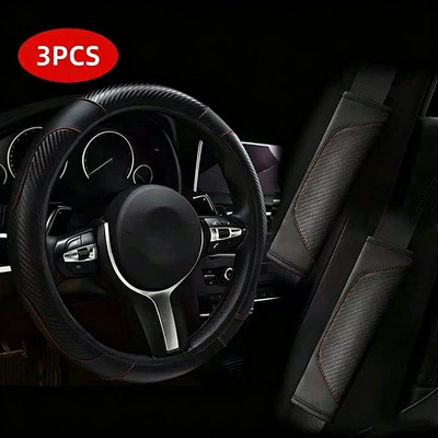 Steering wheel cover inner ring, carbon fiber pattern leather - black-three-piece-suit-38cm