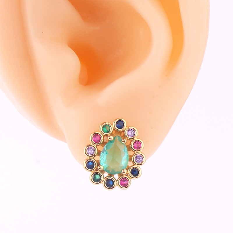 Retro Eye Flower Butterfly Copper Ear Studs Enamel Zircon Copper Earrings