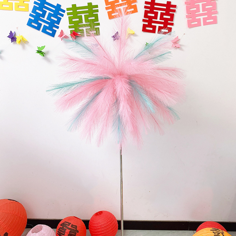 기둥형 핑크블루 갈대 불꽃놀이 50개 + 텔레스코픽 기둥 + 조립 액세서리