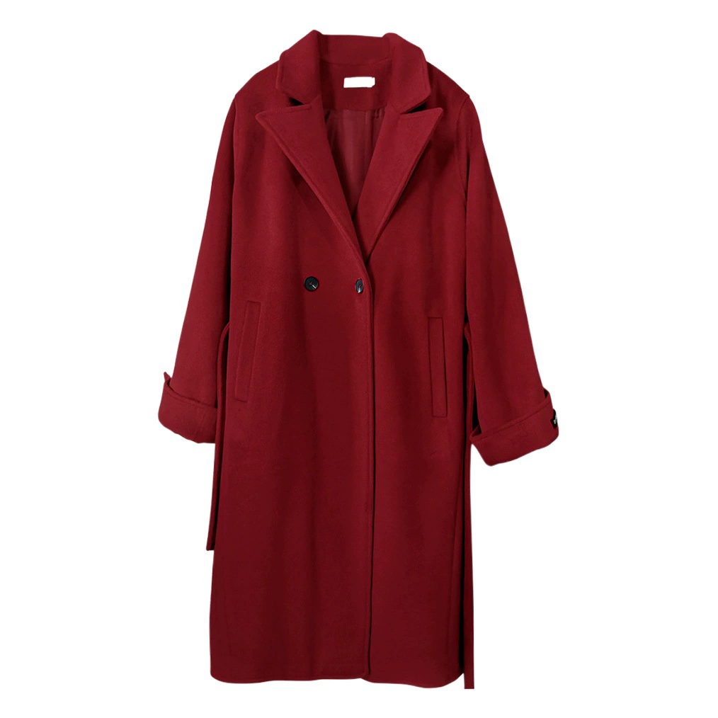 2023 Новое женское длинное шерстяное пальто больших размеров до колен пухлая девушка тонкое кашемировое шерстяное пальто [0802]