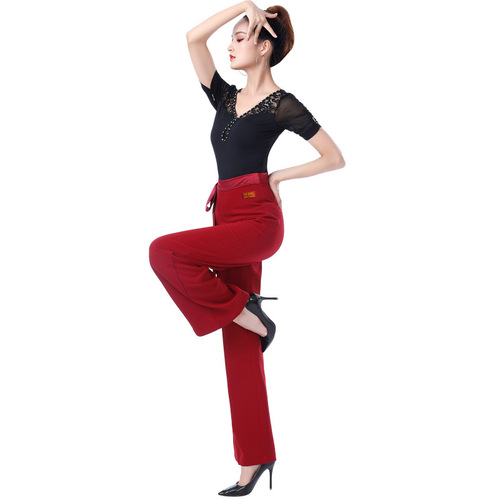 Women's High-Waisted Modern Ballroom Dance Wide Leg Latin Dance Pants Social Dance Pants Dance Pants Practice Suit