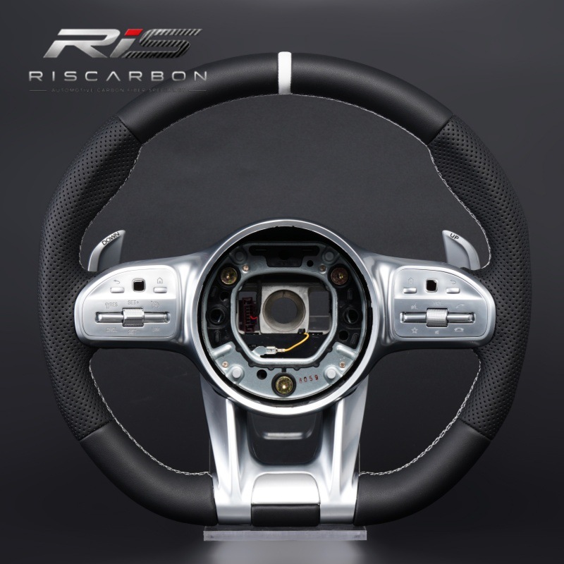 Compatible with Mercedes-Benz white label full leather black silver button steering wheel W204 W205 W207 W211 W213 W221