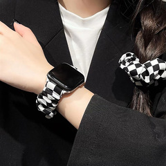 適用於蘋果錶帶跨境新款女素色印花小雛菊大腸發圈 iwatch手錶帶