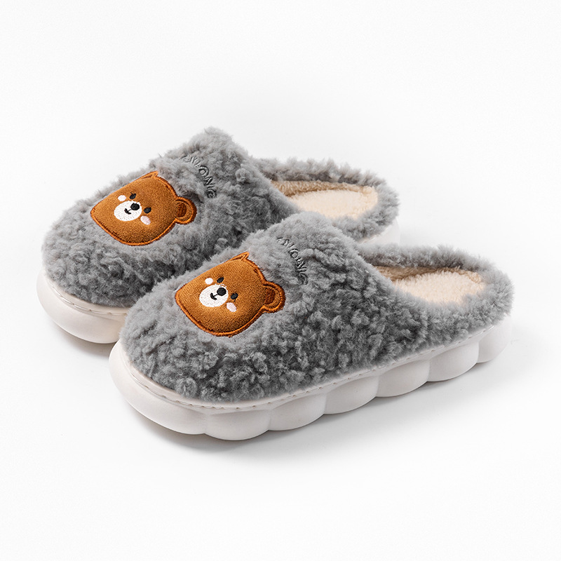 2025 otoño y invierno nuevas zapatillas de algodón dibujos animados lindos de cachemira calentamiento de fondo grueso antideslizante zapatos de algodón domésticos para mujeres