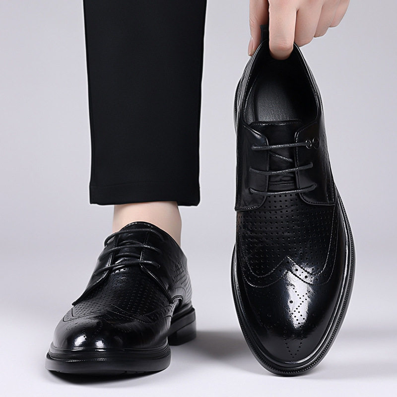 Giày sandal da nam kiểu Brogue khoét lỗ thoáng khí cỡ lớn — Kiểu khoét rỗng màu nâu, Màu nâu, dùng được bốn mùa, Mẫu đen bốn mùa, Kiểu khoét rỗng màu đen