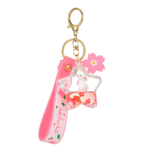Viral cartoon girl heart cherry blossom rabbit floating bottle keychain student backpack ornament decoration