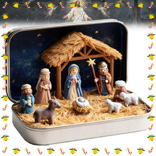 Mini Christmas Nativity Set in Tin Box