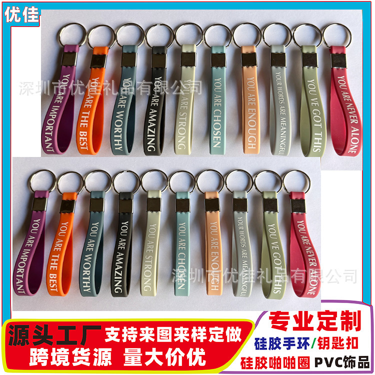 Silicone Wristbands from the Source Factory, In-Stock for Cross-Border Sales, Inspirational German Gratitude Style Rubber Wristbands, Silicone Keychains