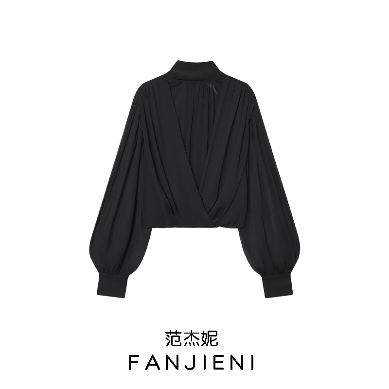 Zr Export Wholesale European and American Style Women's Clothing Fashionable Elegant Pleated Translucent Balloon Style Top 3666187