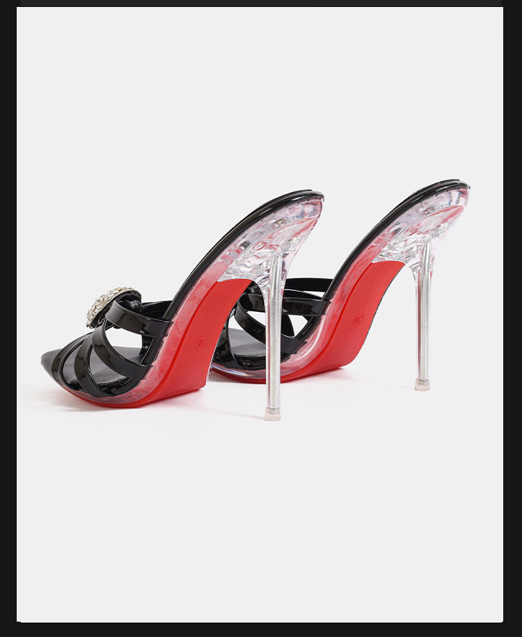 Giày sandal nữ quai mảnh đính đá pha lê trong suốt, gót nhọn siêu cao, phong cách Pháp cổ điển — Màu be, Màu bạc, Màu trắng, Màu tím chi tiết 18