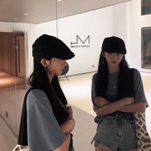 黑色贝雷帽女春秋韩版百搭鸭舌帽夏季复古显脸小前进帽y2k潮帽子
