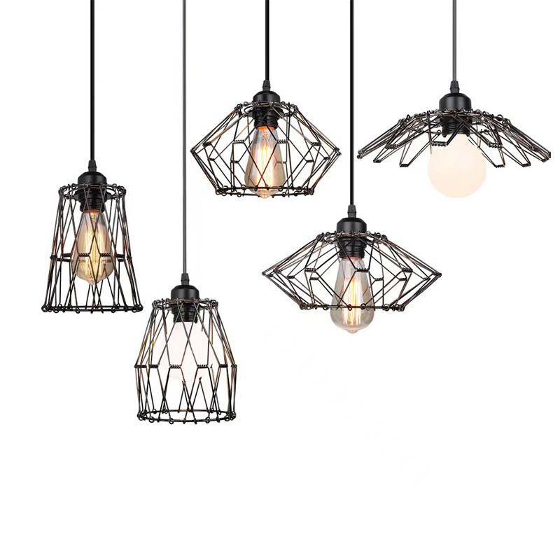 Cross-border American Industrial Style Cafe Bar Bedside Creative Varied Flower Basket Retro Small Iron Cage Iron Chandelier