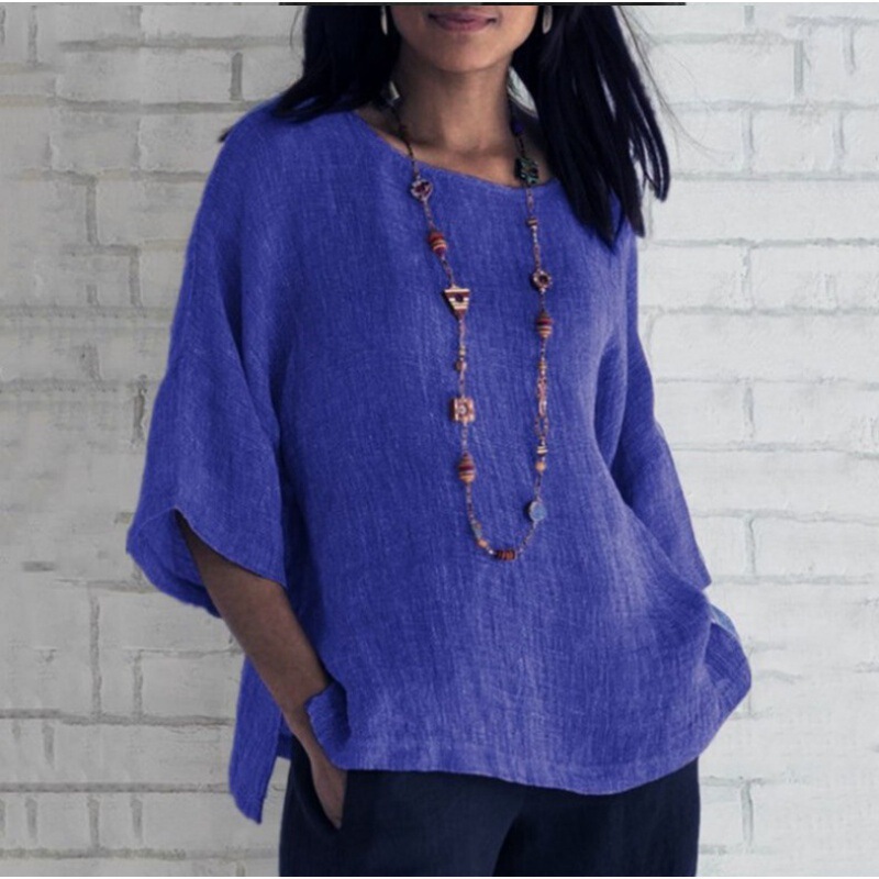 Shirt Round Neck New Women's Cotton and Linen Export Wisheaby Top Three-Quarter Sleeves Shirt Round Neck New Women's Cotton and Linen Export Wisheaby Top Three-Quarter Sleeves