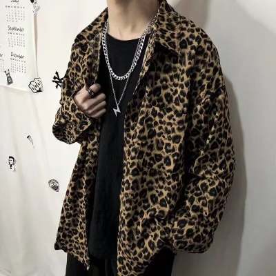 American Retro Cool Nightclub Leopard Print Top Jacket Unisex Men's Shirt