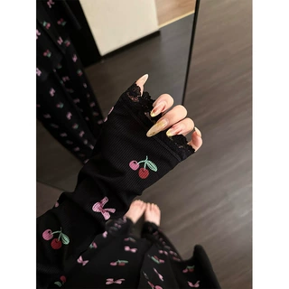 韩系甜美樱桃蕾丝边长袖睡衣女春秋新款亲肤舒适家居服套装可外穿