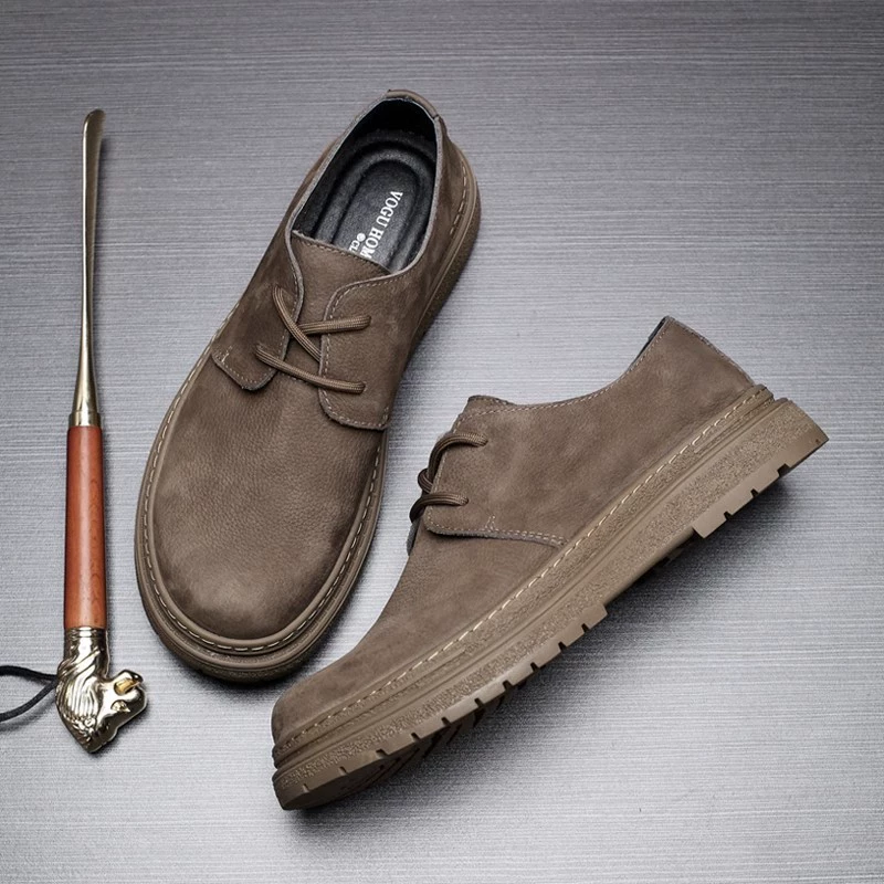 Повседневная кожаная обувь мужская кожаная мода ретро обувь на шнуровке круглая голова наружная обувь прилив 2025 весенняя дышащая обувь