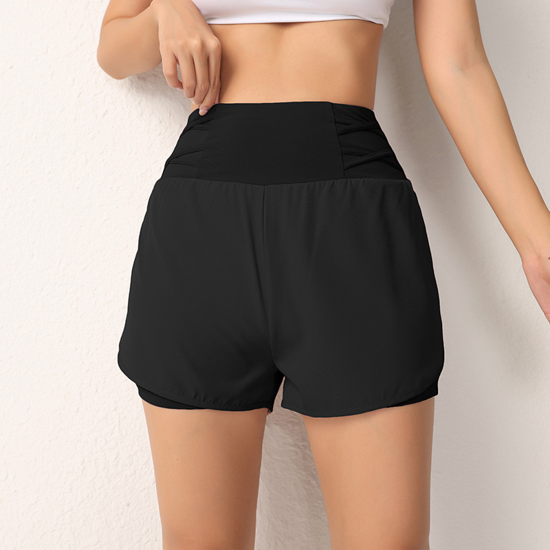 Falso de dos piezas pantalones cortos deportivos para mujeres caminando desnudo, carreras, calzoncillos de acondicionamiento físico, cintura alta, ocio transpirable, secado rápido
