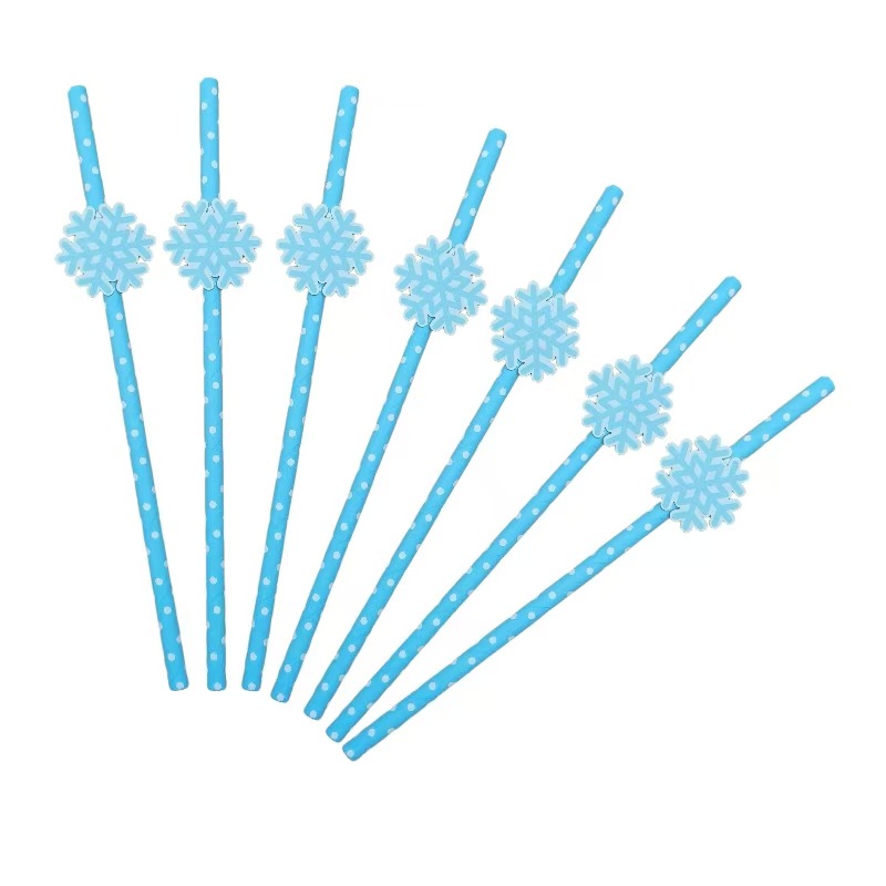 Papel de fiesta transfronteriza paja tarjeta de copo de nieve desechable postre cóctel bebida decoración paja decoración