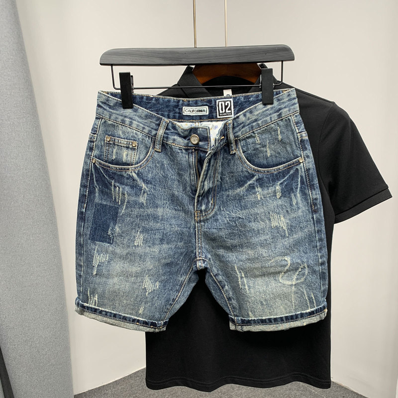 Summer New Arrival Distressed Slim Fit Denim Shorts Trendy Men's Fashionable Personalized Washed Pants Trendy Cat's Bearer Pants Summer New Arrival Distressed Slim Fit Denim Shorts Trendy Men's Fashionable Personalized Washed Pants Trendy Cat's Bearer Pants