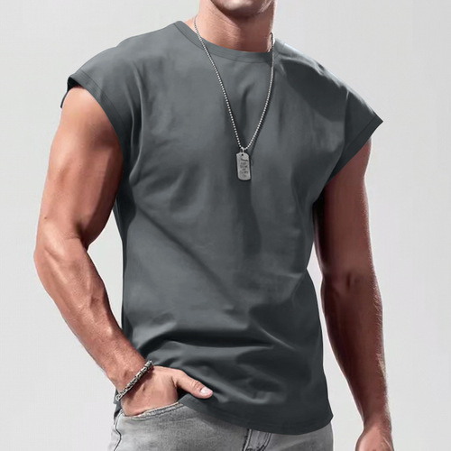 Amazon cross-border men's summer new multi-color sleeveless T-shirt loose solid color waistcoat vest for men