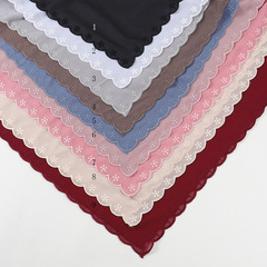 New AliExpress Pearl Georgette Embroidered Scarf with Floral Embroidery, Malaysian Edge Scarf, Silk Scarf, Shawl JM