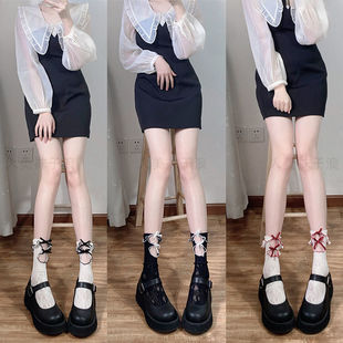 Hollow Japanese Style Lace Net Stockings Women's jk Double-Layer Spring and Summer Thin Lace Bow Short and Medium-Sized Leg White Socks