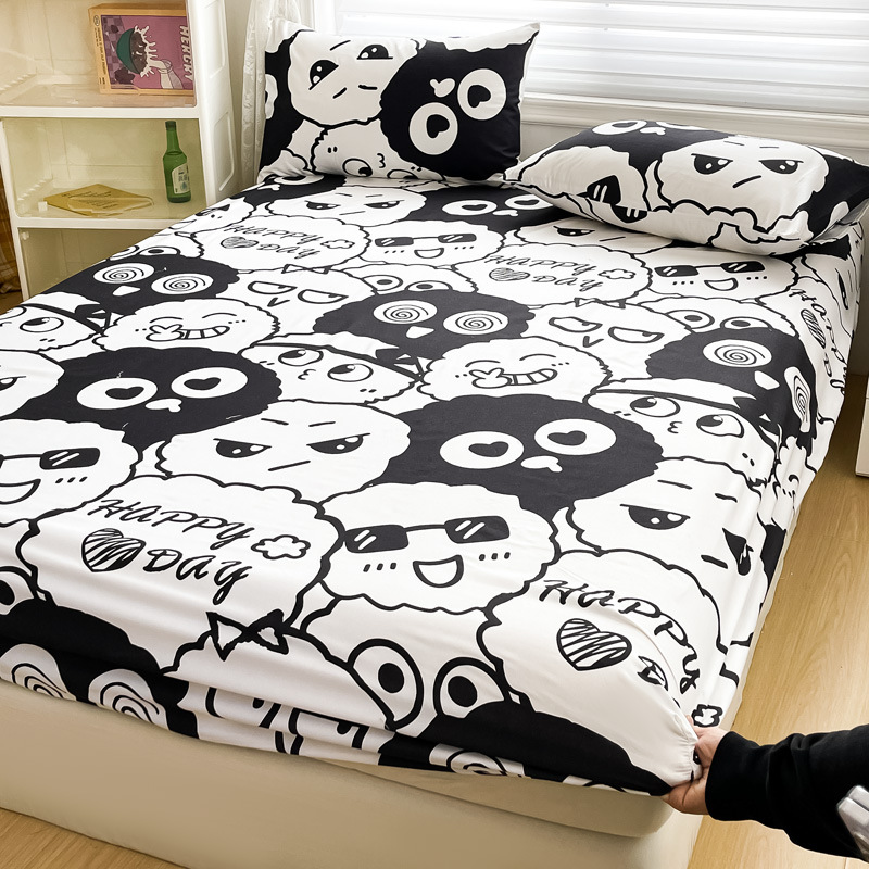 Water Wash Cotton Bed Cover Thickened Sanding Printed Bed Cover Nude Sleeping Mattress Dust Cover Solid Color Bed Cover Non-Slip Bed Sheet