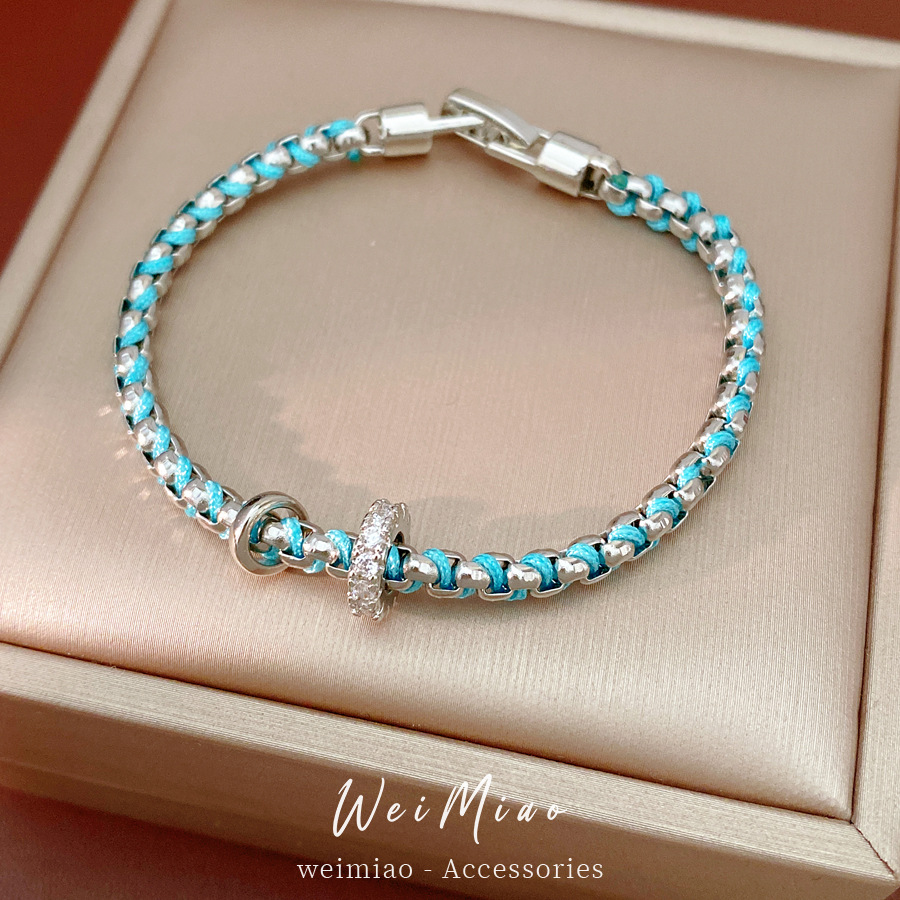 Pulseras redondas de piedra azul de silicio lujoso ligero nicho pulseras de alto nivel temperamento personalidad moda joyería al por mayor