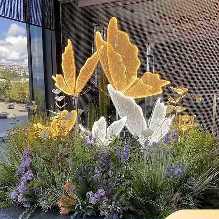 Wedding Prop Glowing Butterfly Wing Pendant Ceiling Decor for Wedding Stage Chandelier Runway Iron Art Entrance Sign Ornament