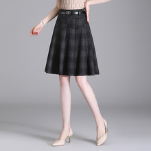 2022春季新款氣質修身收腰顯瘦半身裙拼接純色中長a字裙一件代發