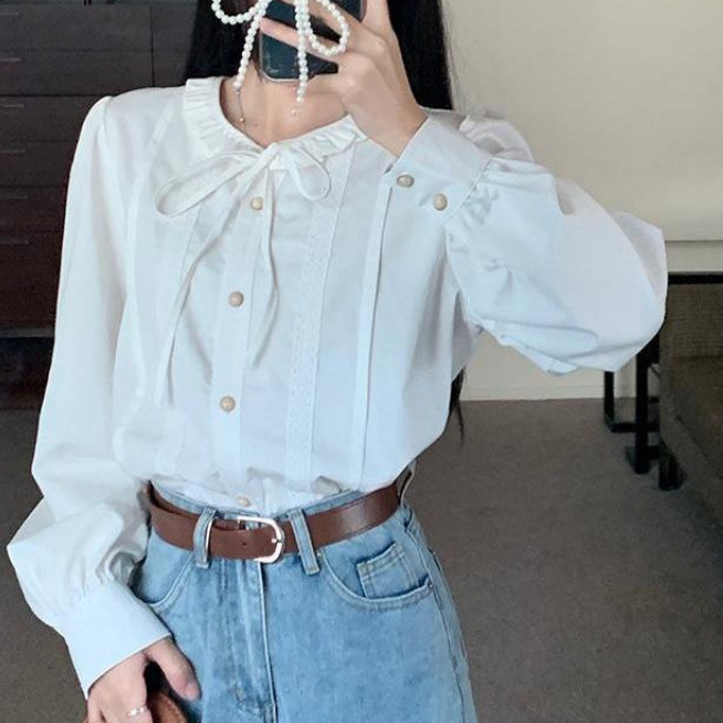 白色娃娃衬衫新款设计感2025春季衬衣小衫别致法式长袖上衣