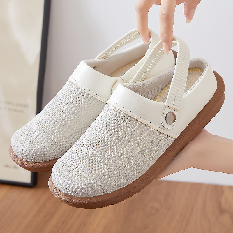 Shoes for Women Japanese Simple Baotou Slippers Soft-Soled Casual Shoes Half-Slip Sandals Solid Color Versatile Mom Shoes Women's Flats