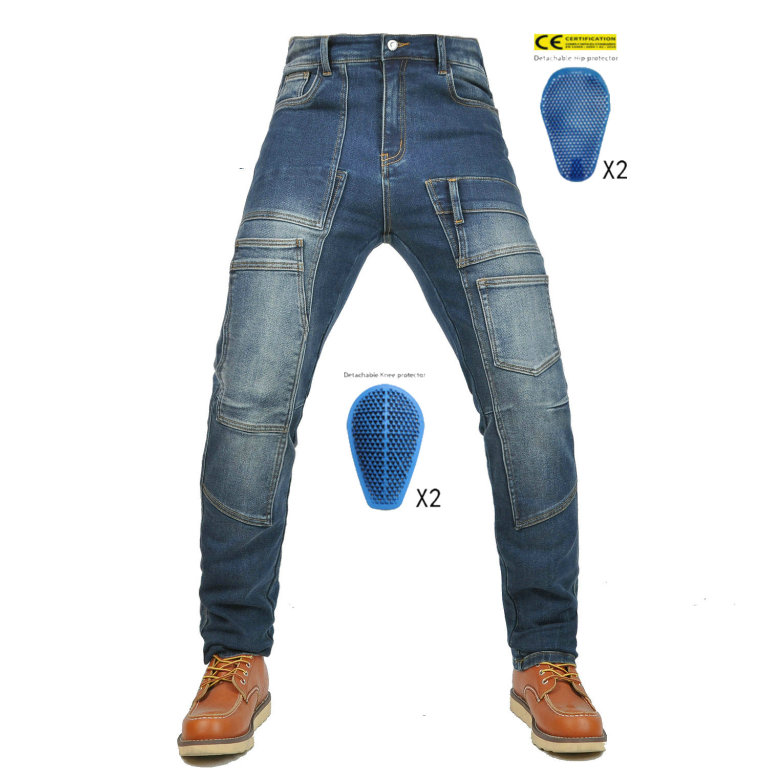 VOLERO jeans para motocicleta para hombres y mujeres herramientas de múltiples bolsillos para montar en motocicleta pantalones anti-caída equipo de protección de silicona