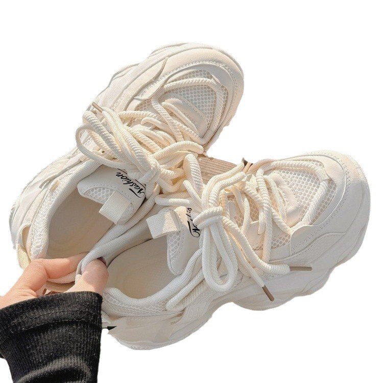 Papá zapatos mujer 2024 primavera y verano nuevos zapatos de red calientes zapatos de malla transpirables para mujer zapatos blancos de suela gruesa zapatos deportivos
