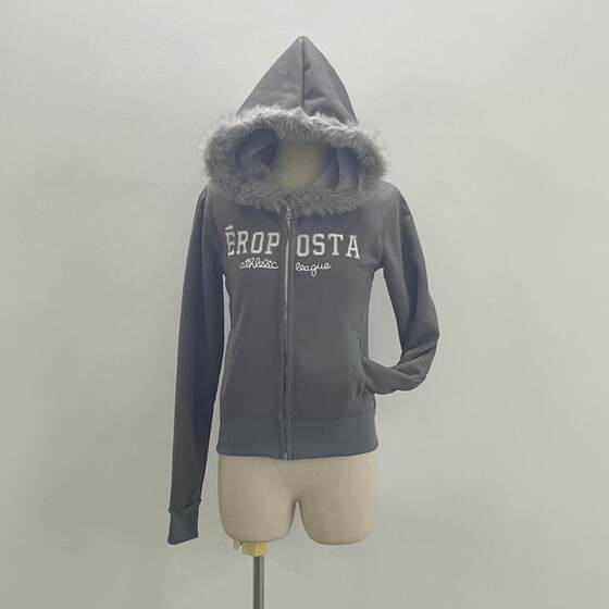 Original Grey fleece-lined Thickened Hooded Sweatshirt Coat Women's Autumn and Winter American Style Retro vintage Design Sense