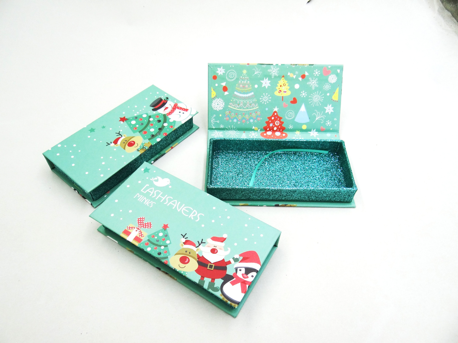 青岛厂家直供长方形睫毛盒1对装假睫毛礼盒装圣诞专款精裱盒