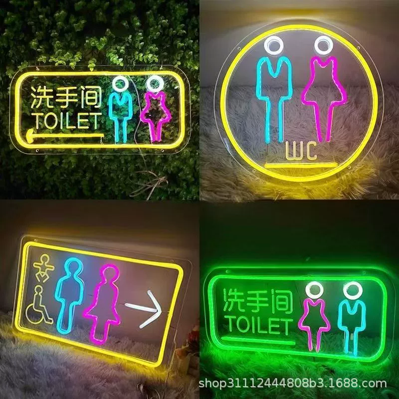 Led Neon Light Restroom Sign Wc Men's and Women's Restroom Indicator Light Bathroom Directional Sign 5V Dimmable