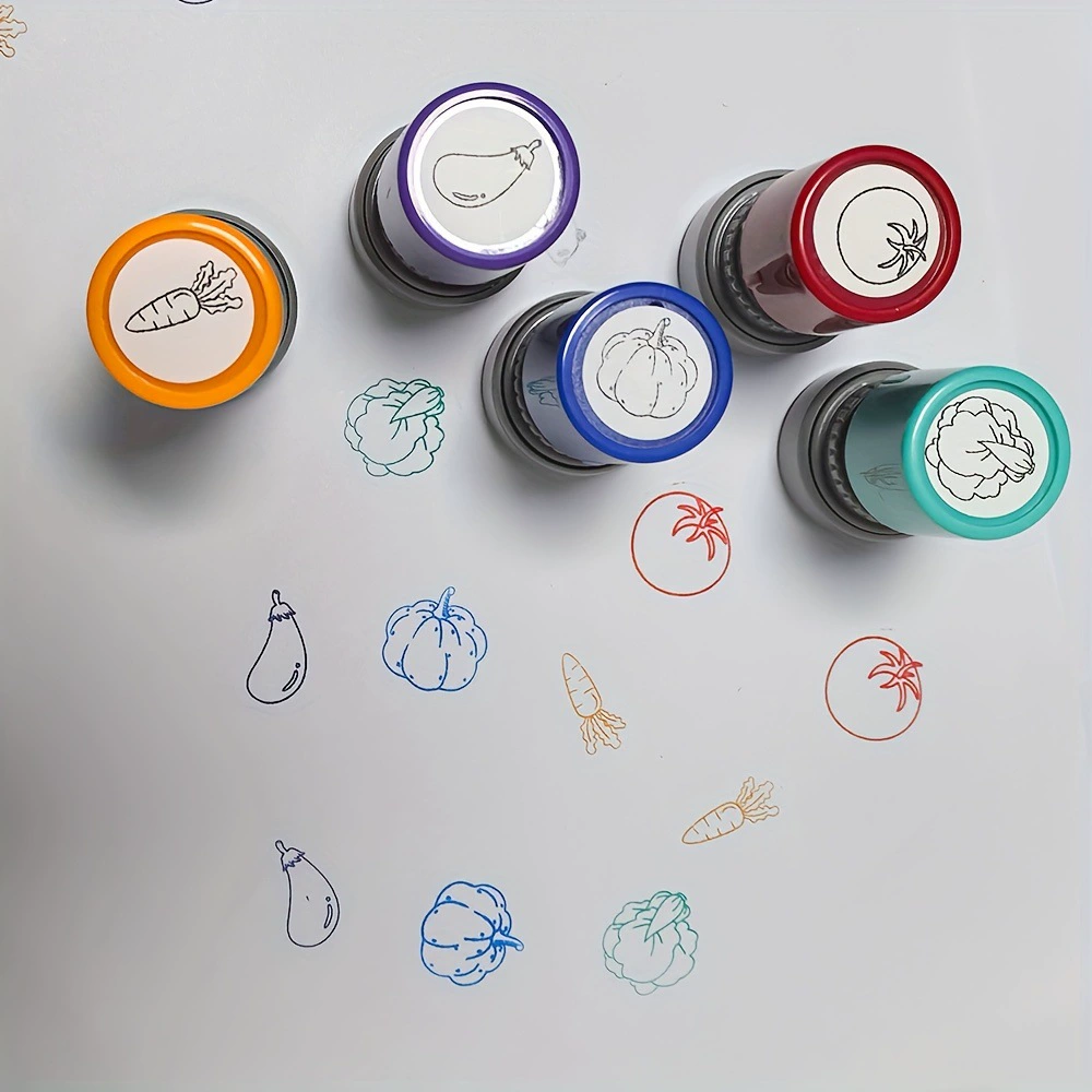 5 штампов с комбинацией овощей, подходящих для офиса учителя, семейного образования, наград, веселого захода, милых узоров