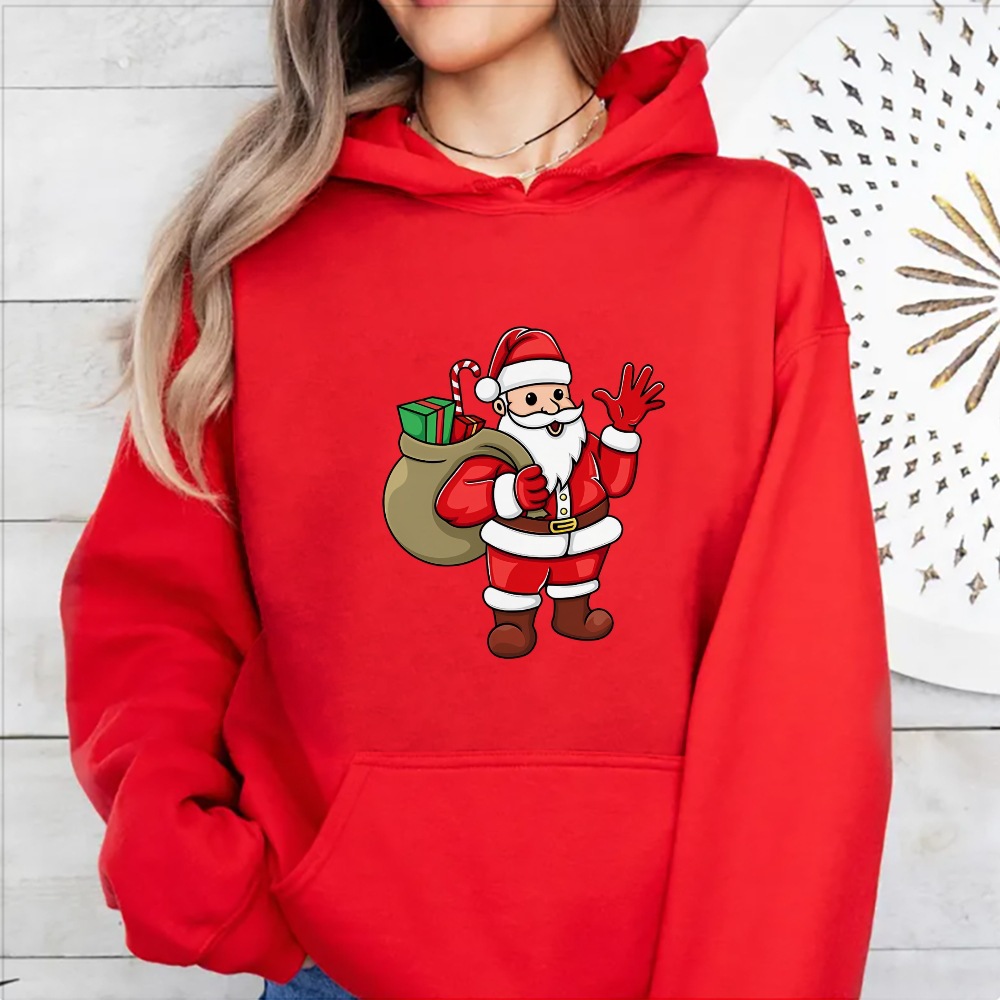 Jolly Claus Cartoon Print Unisex Women's Hoodie